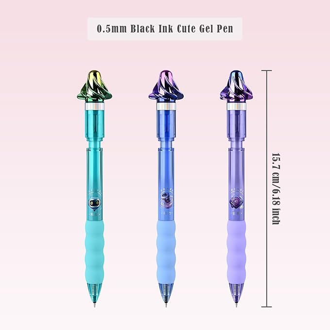 BAYTORY 3Pcs Retractable Black Gel Pen, Quick Dry Aesthetic Pens, 0.5mm Fine Point Rolling Ball Pen, Smooth Writing with Comfortable Grip, for Journaling Note Taking Supplies (Cyclone)