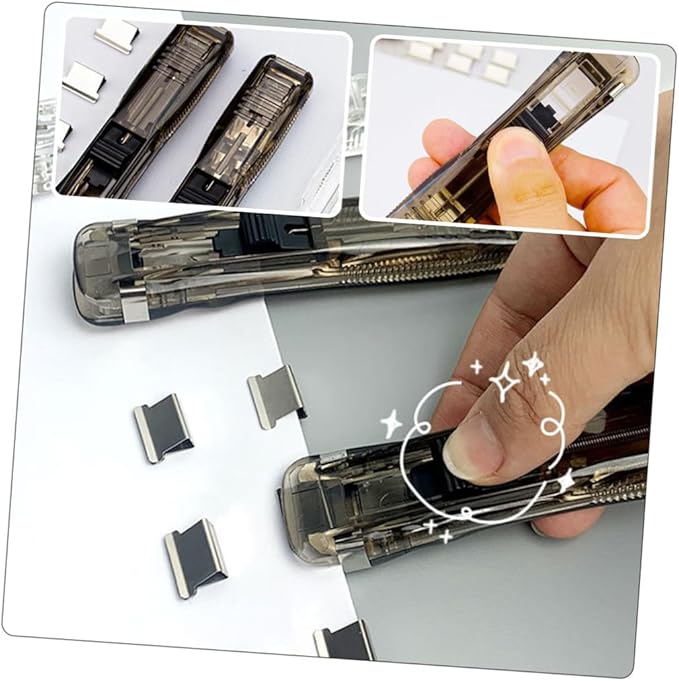 HEMOTON Multi-Function Manual Stapler with Fastener Clip Dispenser and Reusable Paper Clamp, 2pcs Desktop Office Staplers with 200pcs Binding Clips for Document Organization and File
