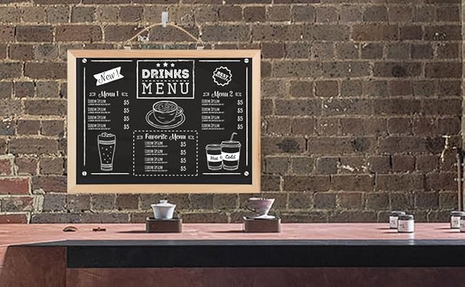 Wooden Frame Chalkboard, Wall-Mounted Blackboard with Natural Wood Border, Black Writing Surface, 36x24 Inches, Non-Magnetic, MDF with PVC Laminate (24 * 36")