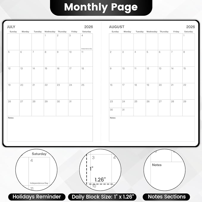Planner 2026-2027 - Academic Planner 2026-2027, July 2026 - June 2027, 8'' x 10'', 26-27 Planner Weekly and Monthly, 26-27 Calendar Planners with Pen Holder, Elastic Closure, Leather Hardcover - Black