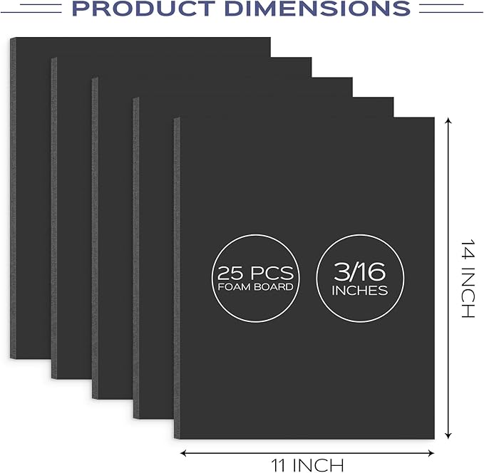 Golden State Art 25 Pack 11x14 Foam Boards 3/16Inch Thickness Black Foam Poster Boards for Presentation Signage Sheet for School Crafts Office Art Projects