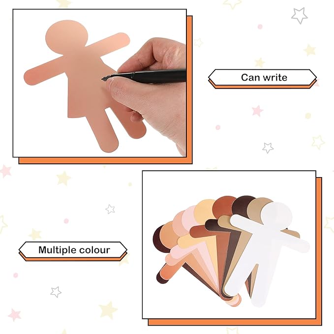 Geyee 54 Pcs Paper Cutouts for Crafts Blank Multicultural People Cut Outs for Bulletin Board Person Cardstock for Art Supplies Craft Project Home Decoration