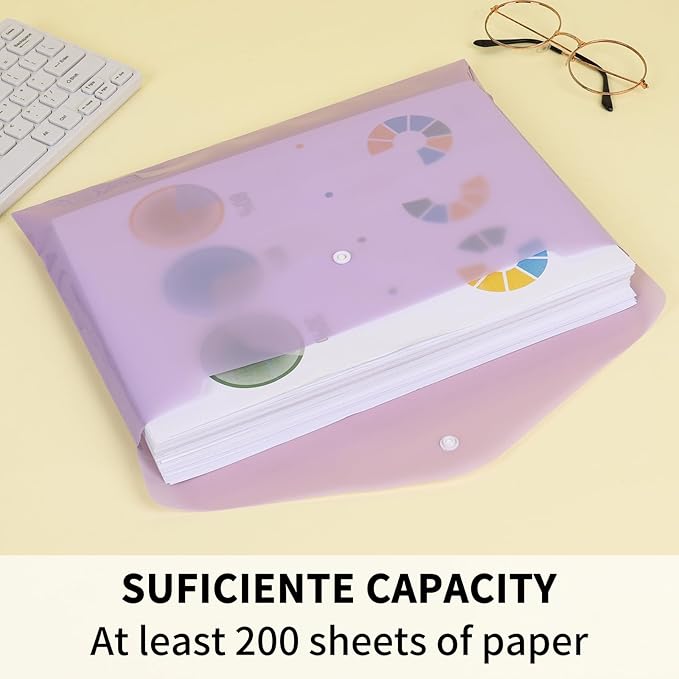 EOOUT 5pcs Plastic Envelopes Folders, Plastic Poly Folders for Documents, File Folders with Snap Closure, A4 Size, Letter Size, for School and Office Supplies