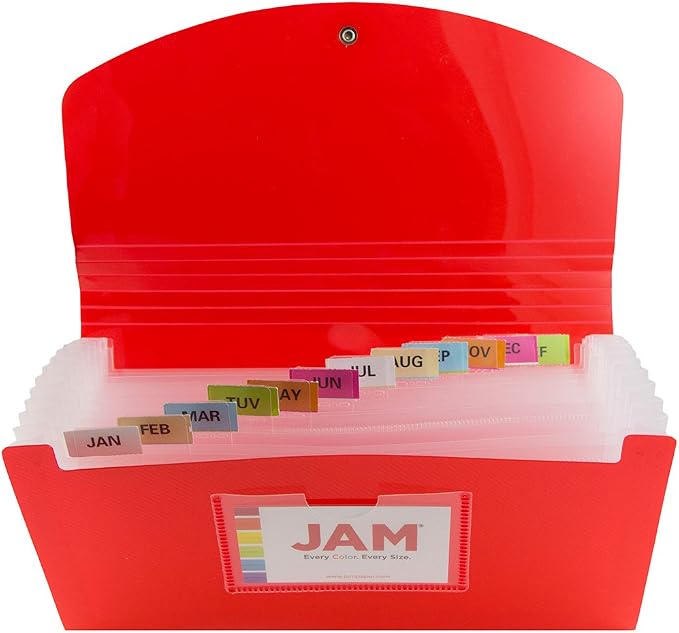 JAM PAPER Accordion Folders - 13 Pocket Plastic Expanding File - Check Size - 5 x 10 1/2 - Red - 2/Pack