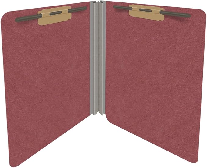 End Tab Pressboard Folders, Letter Size, 2" exp, Fasteners Pos #1 & #3, Dark Red (Box of 25)