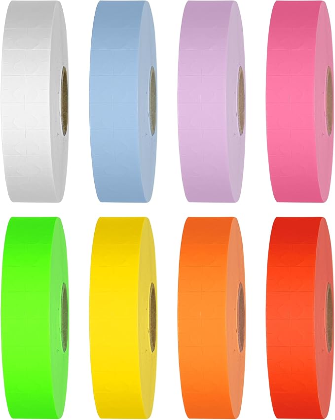 Monarch 1131 Multicolored Sleeves—64 Rolls, 8 Sleeves, 160,000 Labels for Monarch 1131 Price & Date Guns—Includes White, Yellow, Blue, Lavender & Fluorescent Colors (Red Green Pink Orange)—Made in USA