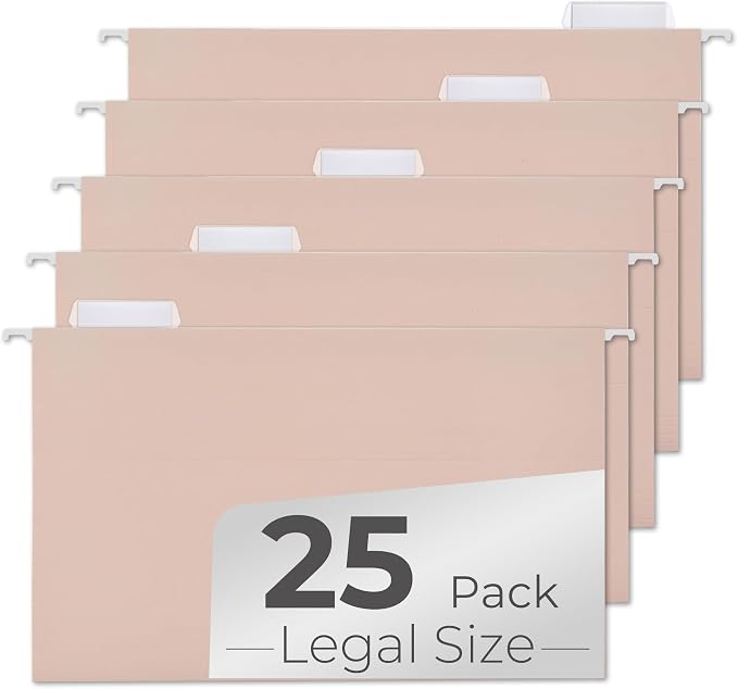 Y YOMA Legal Size - 25 Pack Colored Hanging File Folders Decorative Hanging Folder Cute Pretty File Folder for Filing Cabinet Office Home with 1/5-Cut Adjustable Tabs, Morandi Orange