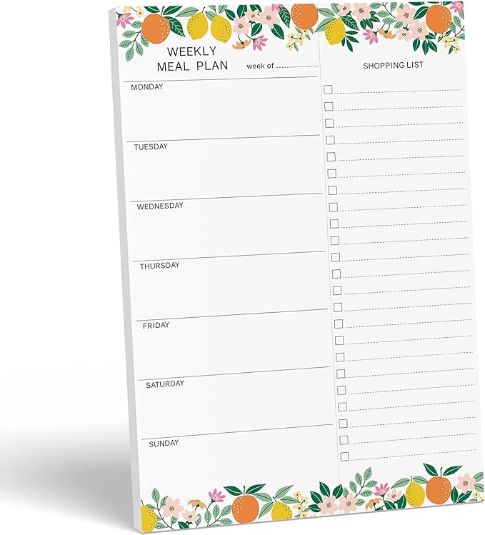 Sweetzer & Orange Fruity Weekly Meal Planner and Grocery List Magnetic Notepad. 7x10” Meal Planning Pad with Tear Off Shopping List. Plan Weekly Menu Food for Weight Loss or Dinner List for Family!