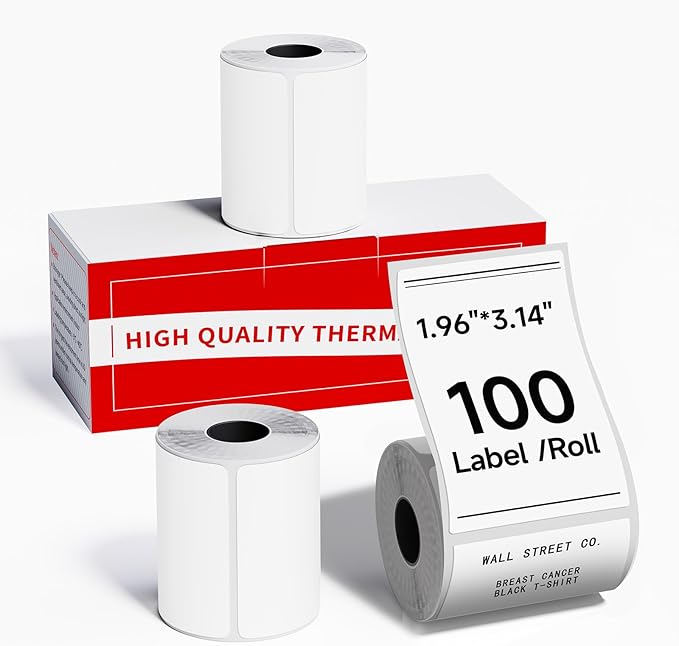 M110 Thermal Label - 1.96"X3.14" (50X80MM), Compatible with Label Maker Machine M100/ M110/ N20/ M220/ M421/241BT/243BT, Multi-Purpose Adhesive Thermal Labels, Black on White, 100 Labels, 3 Roll