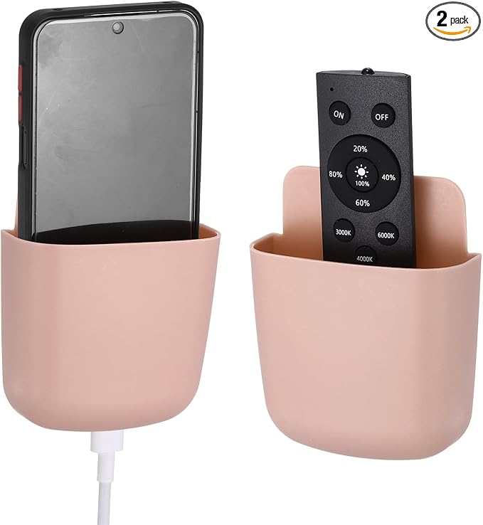 PATIKIL 2Pcs Remote Control Holder Wall Mount, Self-Adhesive TV Air Conditioner Control Holder Phone Charging Organizer for Home Office Bedroom Supply Pen Organizer, Pink