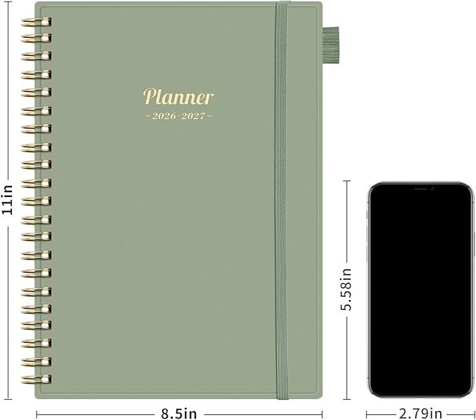 AHGXG Academic Planner 2026-2027, July 2026 - June 2027, Weekly and Monthly, 8.5" x 11", Calendar, Agenda for Women, Teacher, Student, School, 12-Month Tabs (Light Green)