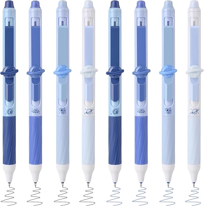 8 Pcs Cute Erasable Gel Pens with Erasers, 0.5 mm Fine Point Black & Blue Ink Pens, Smooth Writing Retractable Pen for Note Taking and Crossword Puzzles (Blue)