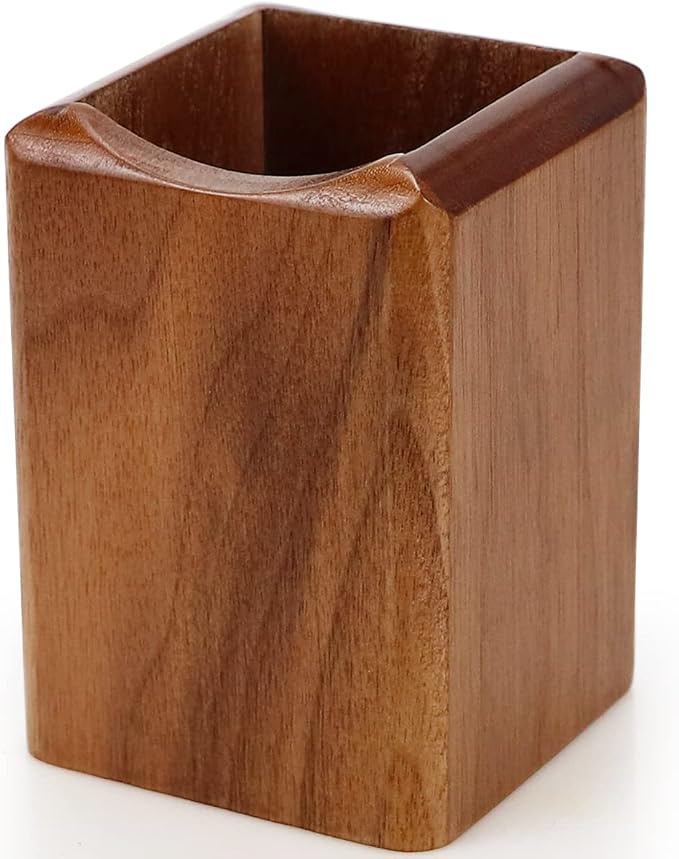 Wooden Pen Box Desktop Stationery Organizer Creative Simple Solid Natural Wood Pencil Holder for Office Supplies (Black Walnut)