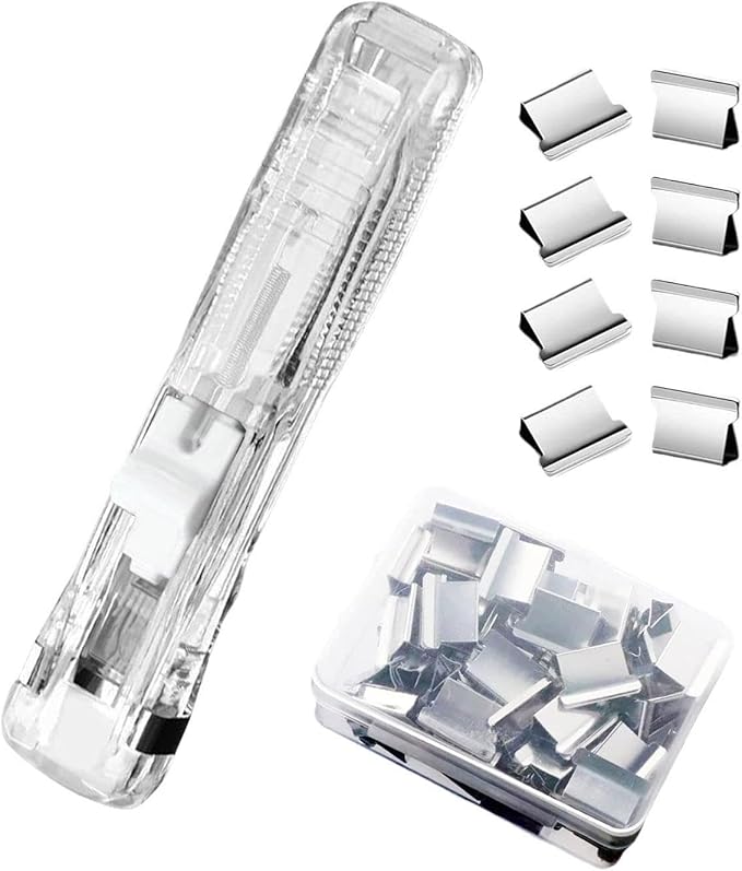 Portable Binder Clip Stapler | 40 Sheets Capacity Paper Clip Dispenser - with 50 Stainless Refills Desktop Reusable Clamp Stapler - for Teacher Student Office School Home Craft