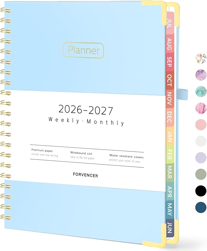 Forvencer Academic Planner 2026-2027, Hardcover Calendar Planner Weekly & Monthly, July 2026 - June 2027, 8.5" x 11", Daily Agenda with Tabs, College School Organizer for Student Teacher, Light Blue