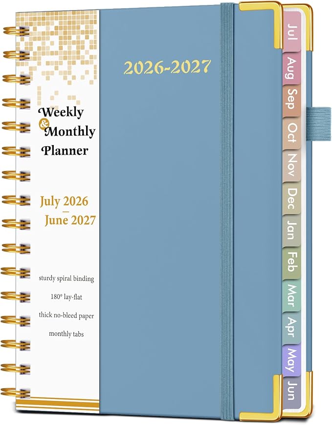 Academic Planner 2026-2027, Hardcover Weekly and Monthly Calendar Planner from July 2026 - June 2027, Daily Agenda Planners with Tabs, College School Organizer for Student Teacher, A5 (6.1" x 8.2"), Dusty Blue