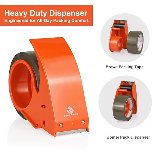 BOMEI PACK Heavy Duty Packing Tape with Dispenser 1.88'' x 66 YDs, Brown Box Tape for Packaging Shipping Moving Storage and Mailing, Strong Package Tape 6 Rolls + 1 Dispenser, Total 396 YDs