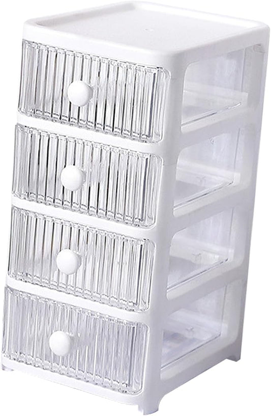 Desktop Storage Box, Transparent Plastic Stackable Desk Organizer with 4 Tier Drawers, Multi Layer Clear Drawer Organizer for Office Home Bedroom, Stationery Jewelry Cosmetics (4 Tier)
