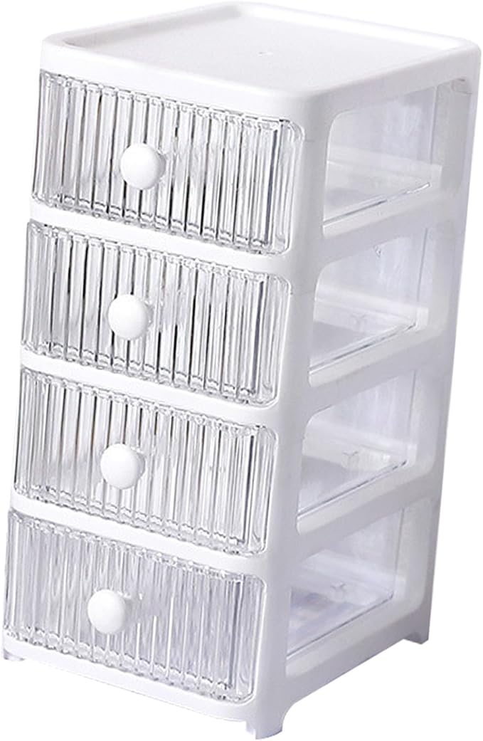Desktop Storage Box, Transparent Plastic Stackable Desk Organizer with 4 Tier Drawers, Multi Layer Clear Drawer Organizer for Office Home Bedroom, Stationery Jewelry Cosmetics (4 Tier)