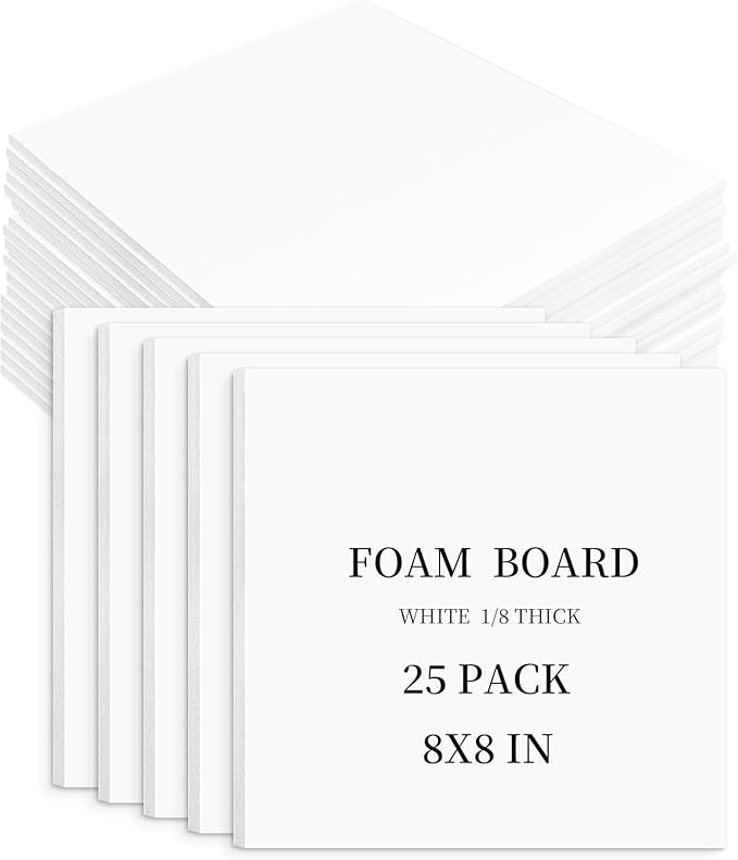 Golden State Art, White Foam Boards 25 Pack 8x8 Foam Core Board, 1/8" Thick Acid Free Foam Poster Board for Modeling, Billboard, Projects, Paintings and Display