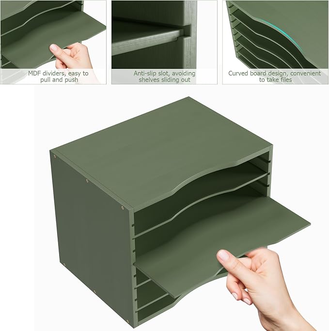 Bamjoy Bamboo 5 Tier Desktop Organizer, Paper Organizer Mail Sorter, File Holder Letter Document Storage with Adjustable Shelves for School Home Office, Forest Green