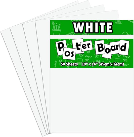 pmybupo 50Pcs White Poster Board,14inx18in White Poster Paper Blank Graphic Display Board Poster Board Bulk for School Arts,Classroom Crafts