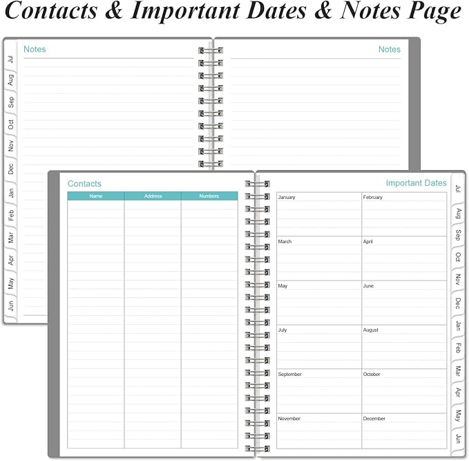 2026-2027 Planner - Weekly and Monthly Calendar Planner from Jul 2026 - Jun 2027, Planner 2026-2027 Spiral Bound with 12 Monthly Tabs, Inner Pocket, Perfect for School Office Supplies, 6.4" x 8.5", Grey-C