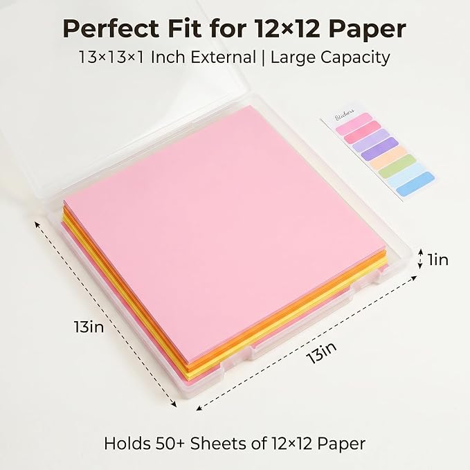Scrapbook Paper Storage 12x12 Inch, 6 Pack Scrapbook Organizer with Secure Latch, Clear Stackable Plastic Paper Storage Box for File, Photo, Craft, Puzzle, Office Supply, Vinyl Sheet