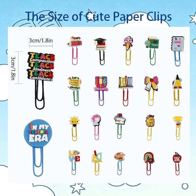 24PCS Back to School Teacher Gifts Supplies,Cute Paper Clips Thank You Teacher Gifts Paperclip Bookmark,End of Year School Office Supplies for Teachers for Graduation Christmas