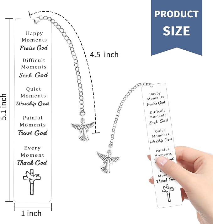 Christian Gifts for Women, First Communion Gifts for Girls, Kaluofan Bible Bookmarks with Angel Chain, Book Marks for Reading Women, Bible Accessories Christmas Stocking Stuffers