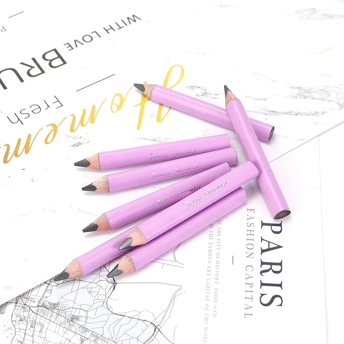 3.5-inch short triangular fat pencil, 5mm fat refill, mini wooden pencil, suitable for small hand writing and painting for preschool children and kindergarten (8 light pink)