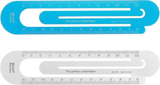 HARFINGTON Straight Ruler 12cm Metric Bookmark Clip Ruler Metal Aluminum Alloy Scale on Both Sides Measuring Scale Tool for Measure Study Reading Classroom Office, Blue & Silver Tone