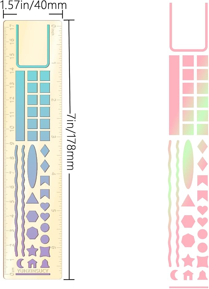 Metal Bookmark Ruler for Journals, Habit Tracker, Drawing Measuring Tools, Planner Stencils, Stainless Steel Template for Reading