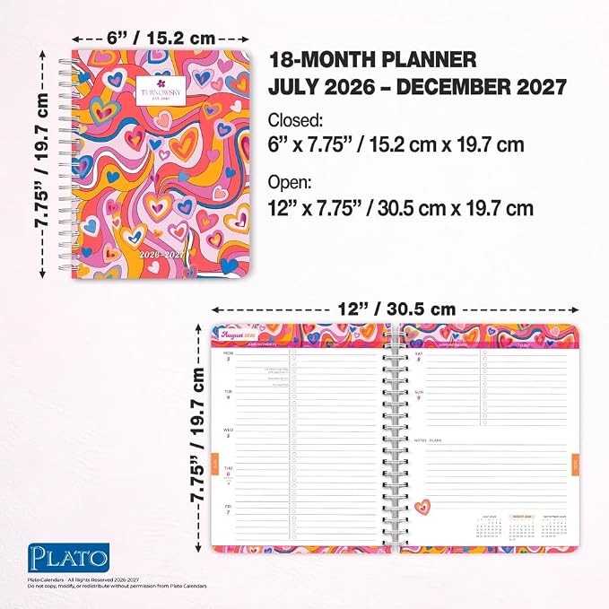 House of Turnowsky OFFICIAL | 2027 6 x 7.75 Inch 18 Months Weekly Desk Planner | Foil Stamped Cover | July 2026 - December 2027 | Plato | Planning Stationery