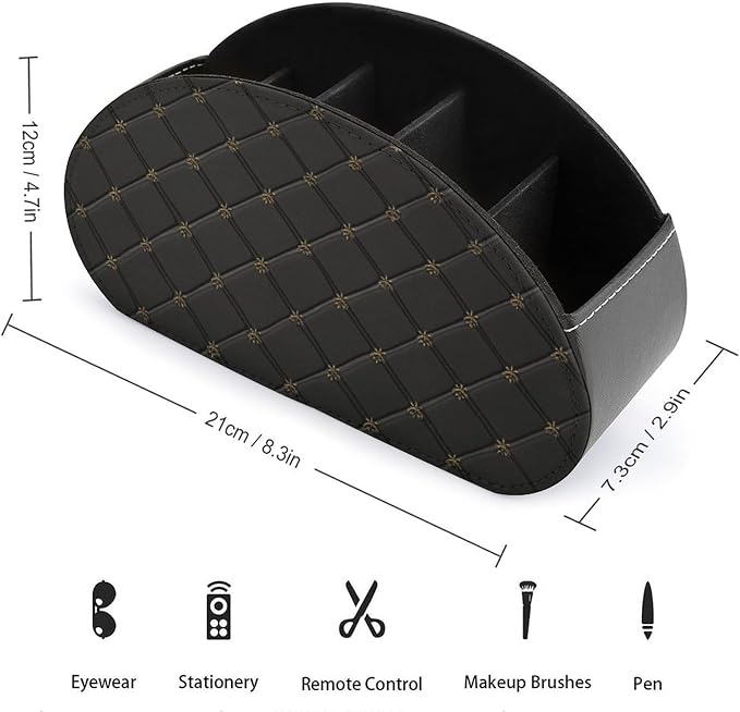 Embossed Black Leather Texture Remote Control Holder with 5 Compartments Leather TV Remote Caddy Remote Storage Box Desktop Organizer for Pen/TV Remotes/Media Controllers/Office Supplies