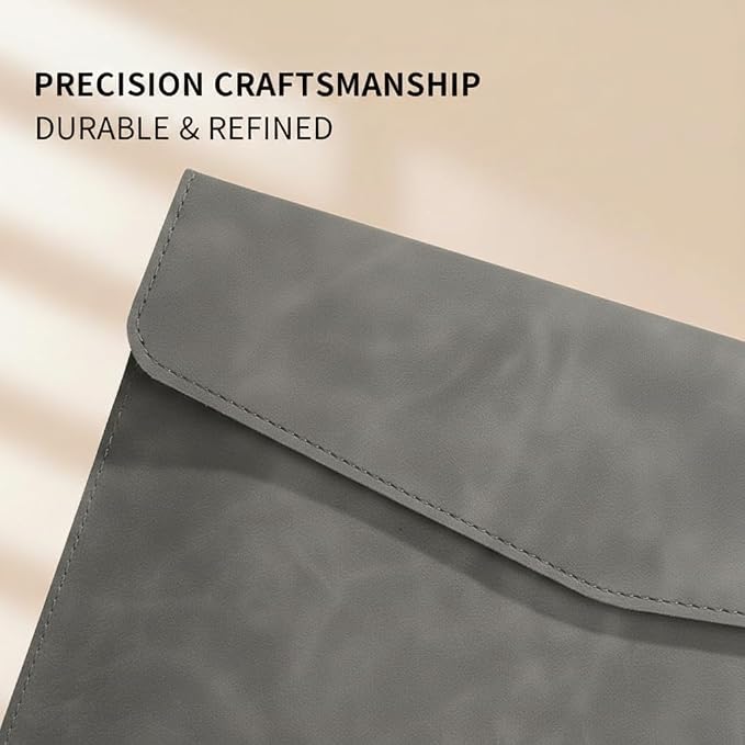 Leather Document Pouch A4 File Folder - Square Flap Document Holde Reusable Filling Envelopes - Thickened Snap-Closure Waterproof Business Organizer (1 Pc – Grey)