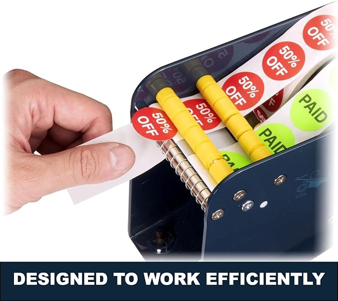 MDJ by Excell Manual Metal Label Sticker Dispenser with 4 Suction Cups Base for Tabletop, Adjustable Holder for Multiple Rolls for Office, Home, Warehouse, Easy Peel Off, Fits up to 3" Wide Labels