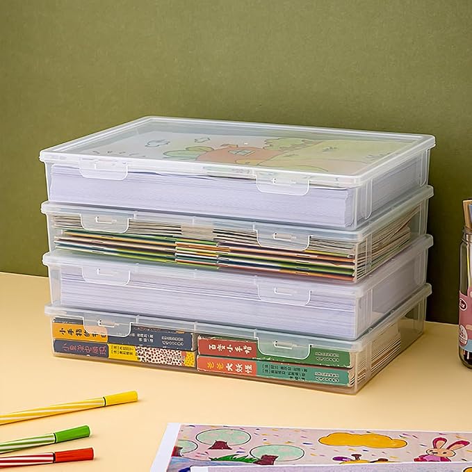 Clear Plastic File Storage Boxes with Lids for Files,Stackable File Box,File Portable Paper Case,Containers for Organizing Paper, Letters, Documents, Art Supplies (Clear-A3 for one)