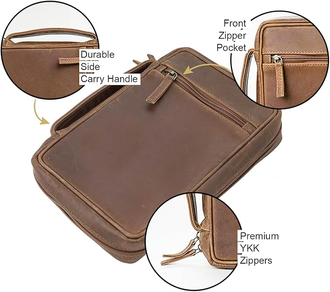 Sovereign-Gear Large Leather Bible Cover - Genuine Buffalo Leather with Handle, Zipper, Storage Pockets, Bookmark & AirTag Compatible Holder - Stylish Bible Carrying Case for Men & Women