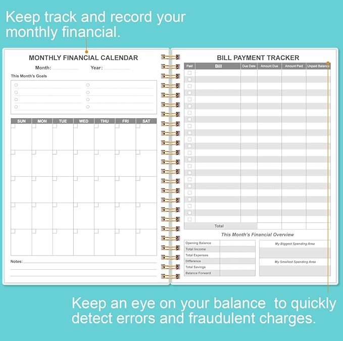 Bill Organizer - Monthly Bill Payment for Personal Budgeting Financial, Payments Checklist Organizer, 5.8" x 8.5", Teal Floral