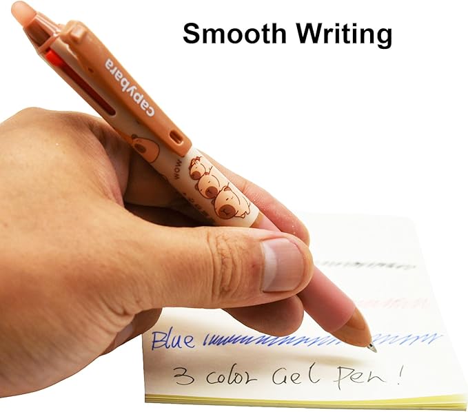 Maydahui 4 Pcs 3 Colors Cute Capybara Erasable Pens Multicolor 3-in-1 Retractable Pen 0.5mm Black Blue Red Ink 4 Styles Kawaii Cartoon Animal Pens for Sutdents Birthday Gifts Shcool Office Supplies