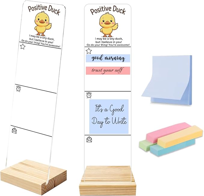 Sticky Notes Monitor Memo Board Acrylic Holder with Removable Wooden Base, But I Believe in You Logo Desk Set with 200 Sheets Two Sizes Sticky Notes, Office Desk Accessories Organizer
