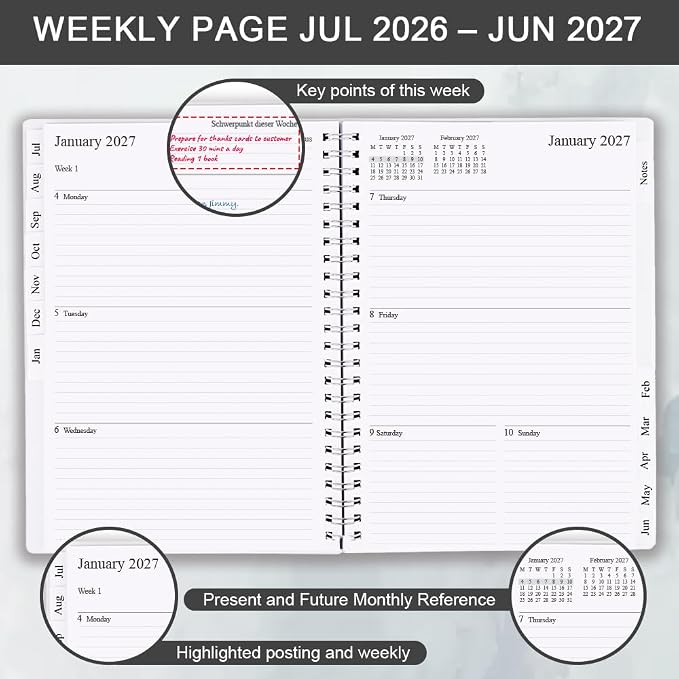 2026-2027 Planner - Academic Planner 2026 2027 for Women & Men, July 2026 - June 2027, Monthly and Weekly Calender with 12 Monthly Tabs, 6.4" x 8.5", Black