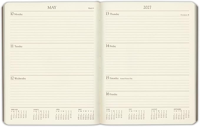 Gallery Leather Large Weekly Monthly Planner 2027, Elegantly Bound Calendar Planner and Notebook with Stylish Gold-Gilded Page Edges, 12 Months - Monhegan Cocoa - 9.75x7.5"