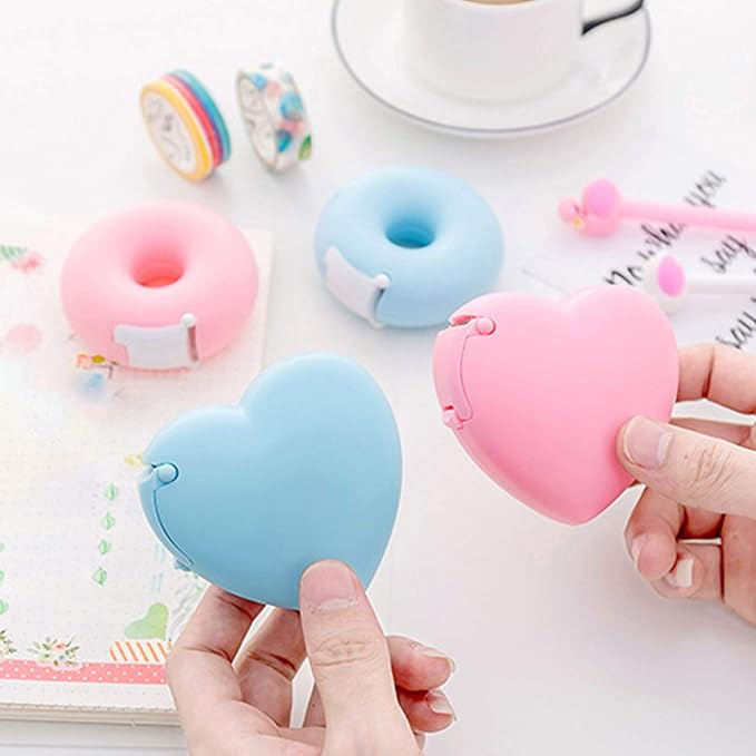 Pink Portable Candy Color Tape Dispenser Heart-Shaped Tape Dispenser Cute Roll Tape, Adhesives and Fasteners Tape Organizer Desk Home Office School Supply Tapes Office Tape Dispensers Office Supplies