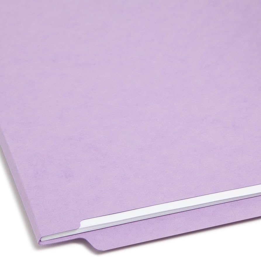 Smead End Tab Fastener File Folder, Shelf-Master® Reinforced Straight-Cut Tab, 2 Fasteners, Legal Size, Lavender, 50 per Box (28540)