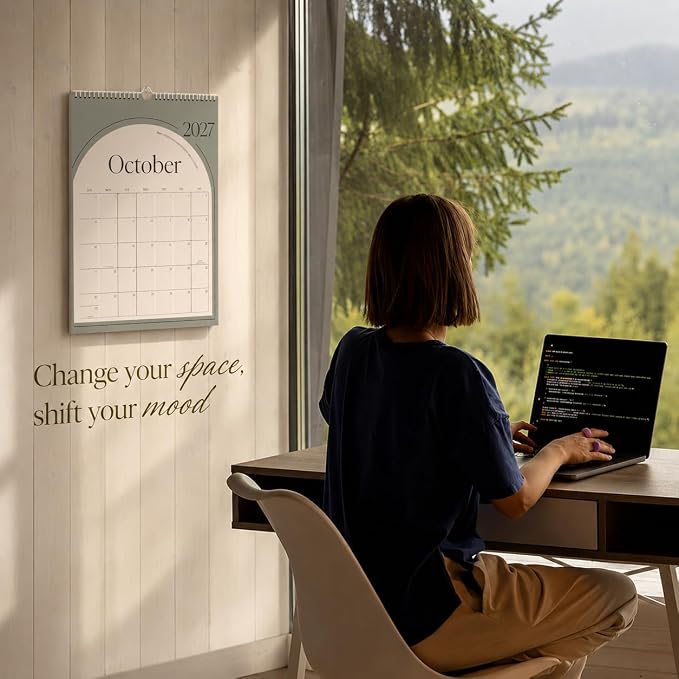 Aesthetic Wall Calendar 2026, 18 Monthly Vertical Calendar July 2026 to December 2027, 15" x 10" Modern Wall Hanging Calendar for School, Home, Office for Monthly Organizing & Planning (Green Vertical )