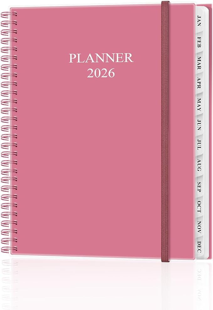 Planner 2026 - Weekly & Monthly Planner from January 2026 to December 2026, Agenda 2026 with Inner Pocket, Elastic Band, 8.5" x 11", Pink