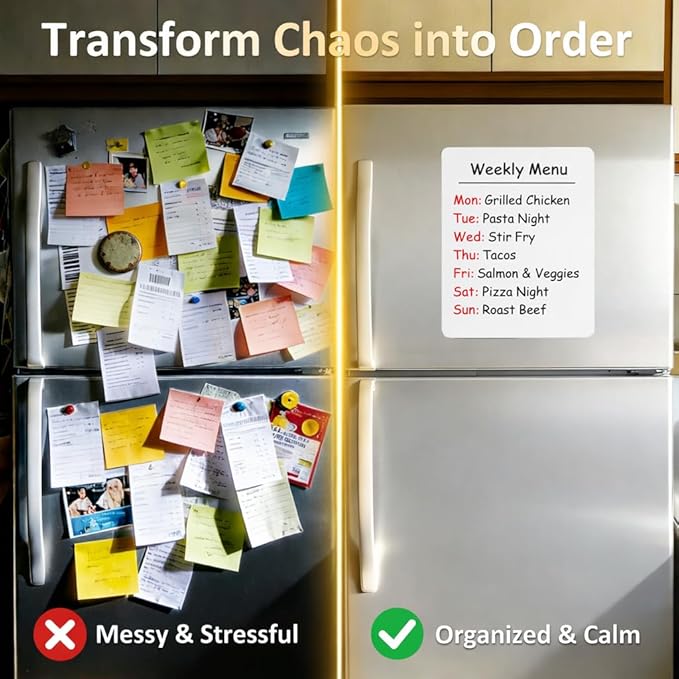 Magnetic Whiteboard for Fridge 12" x 8": Small Dry Erase Board Sheet for Kitchen Refrigerator as Weekly Menu Planner with Strong Magnet Backing - Flat Ships