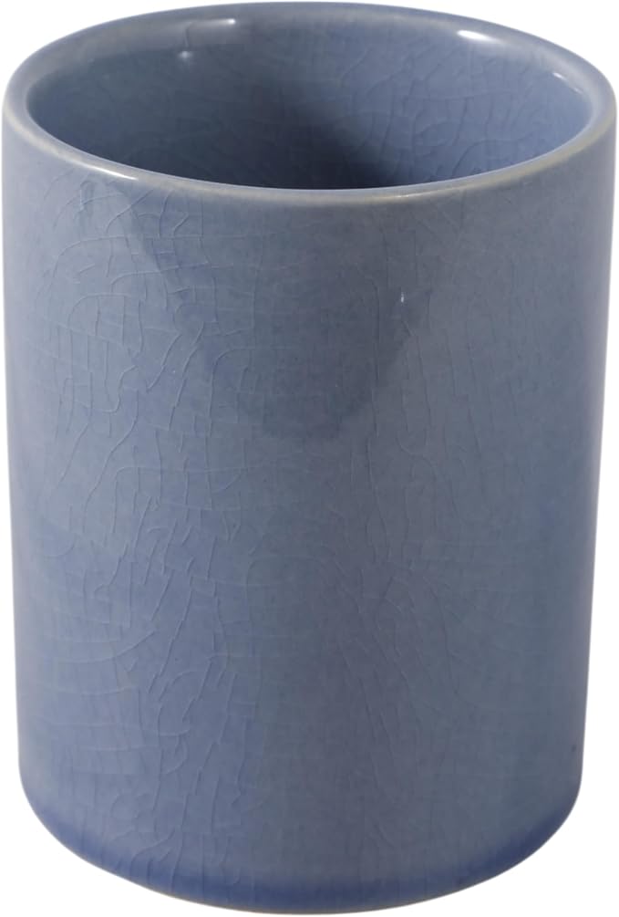 Floral Ceramic Desk Organizer for Workspace Decor - Unique Desktop Storage and Office Storage Accessory - Small Desk Cup Holder Complements Bedroom, Kitchen, Bathroom, or Home Decor - 4", Blue
